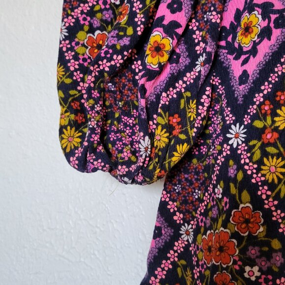 Vintage 60's Floral Dress, Long Sleeve, Cotton - Picture 8 of 14